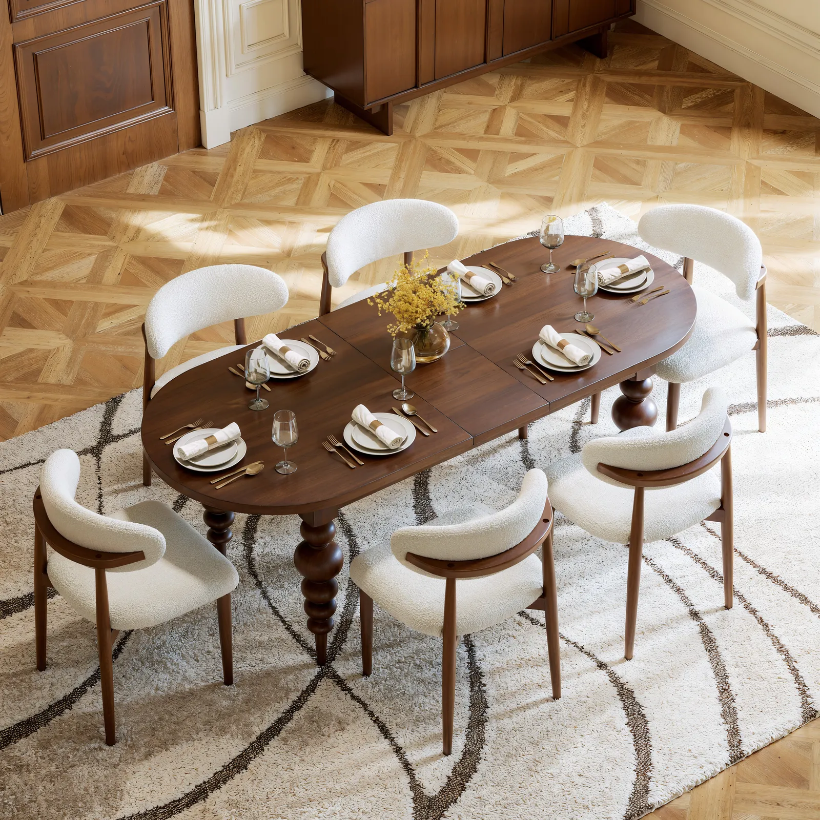 Dining Set 170-200 cm Extendable Dining Table Walnut with 6 Chairs