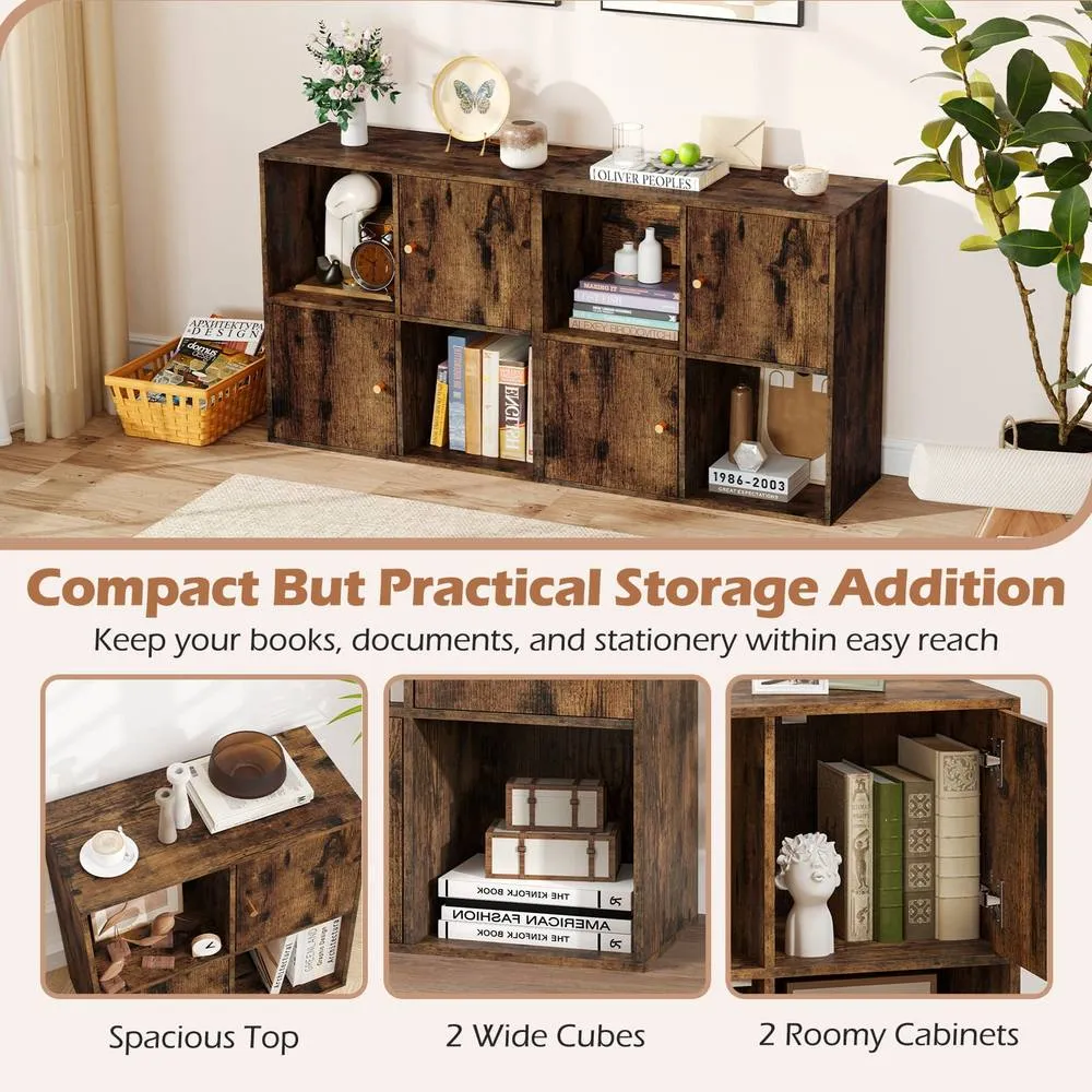 Costway 4-Cube Bookcase 3-Tier Bookshelf Storage Organizer in Brown 5