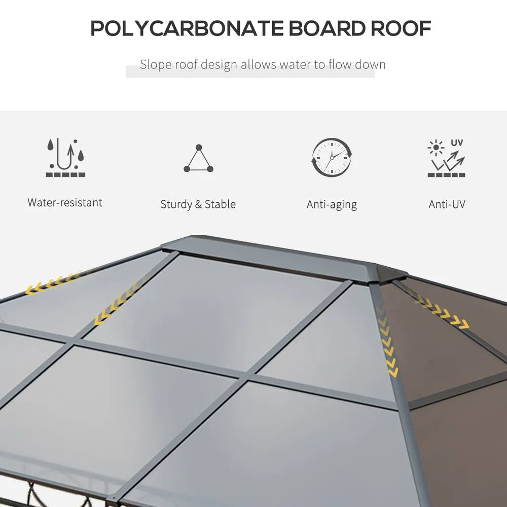 OUTSUNNY Hardtop Gazebo for Garden Party w/ Polycarbonate Curtains in Light Grey 4