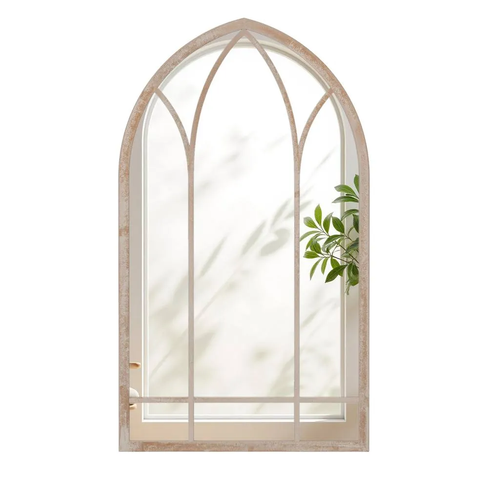 Costway Farmhouse Window Pane Mirror Arched Wall Mounted Mirror w/Metal Frame in Grey