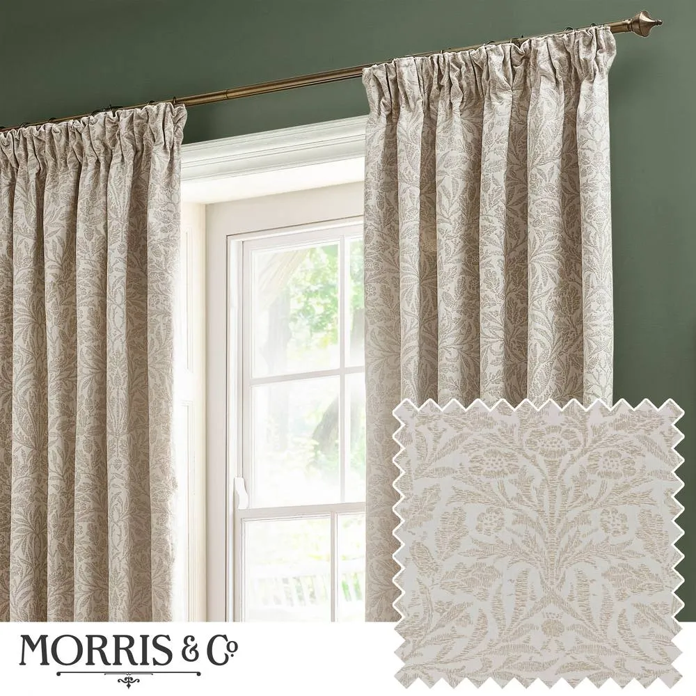 Morris & Co Acorn Tonal Fully Lined Matt Jacquard Pencil Pleat Curtains in Ivory 1