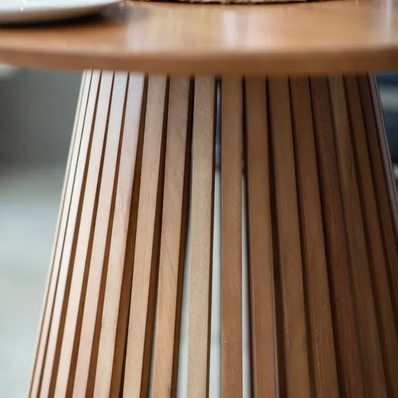 Dawson 4 Seater Round Slatted Dining Table, Acacia Wood 2