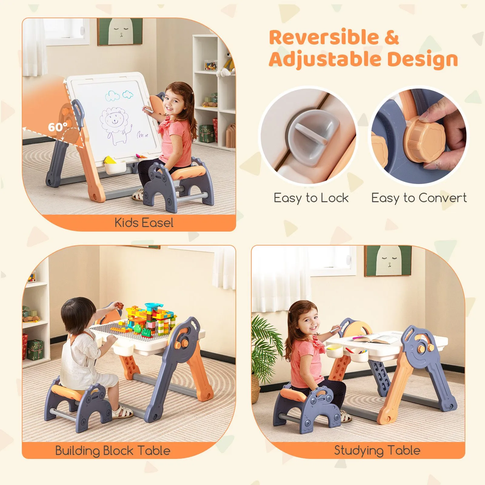 Costway 6-In-1 Multi-activity Play Table & Chair Set Folding Painting Easel 4
