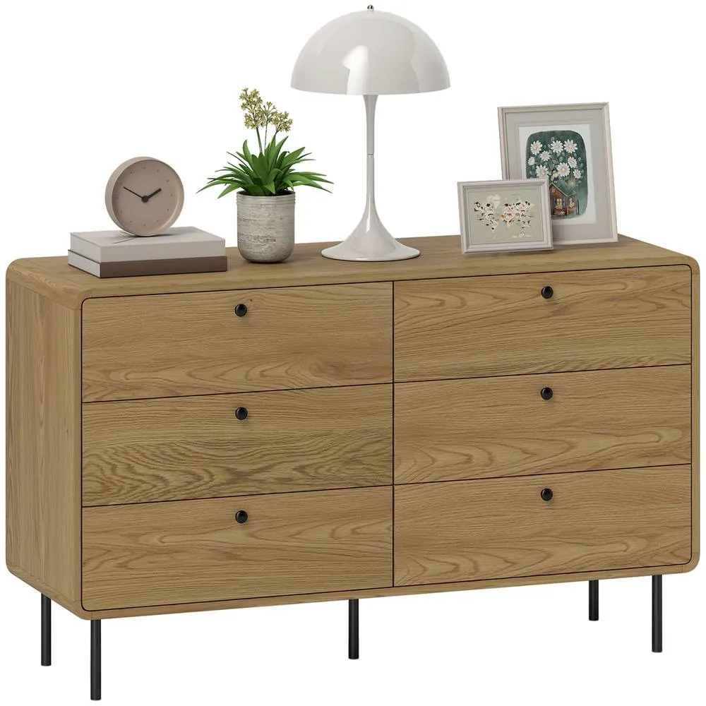 HOMCOM Chest of Drawers for Bedroom, Modern 6 Drawer Dresser, Oak in Natural 2