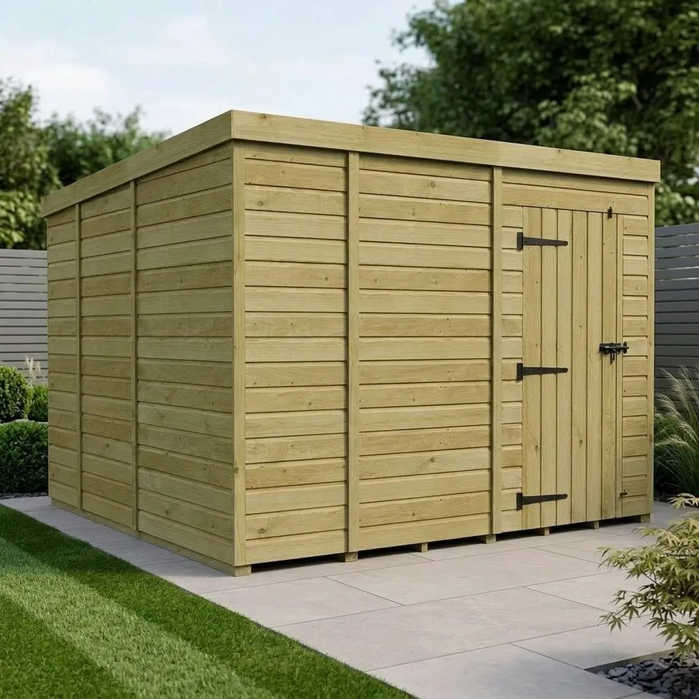 Buttercup Farm 9ft x 9ft Pent Garden Shed Single Door No Windows - Timber in Brown 2