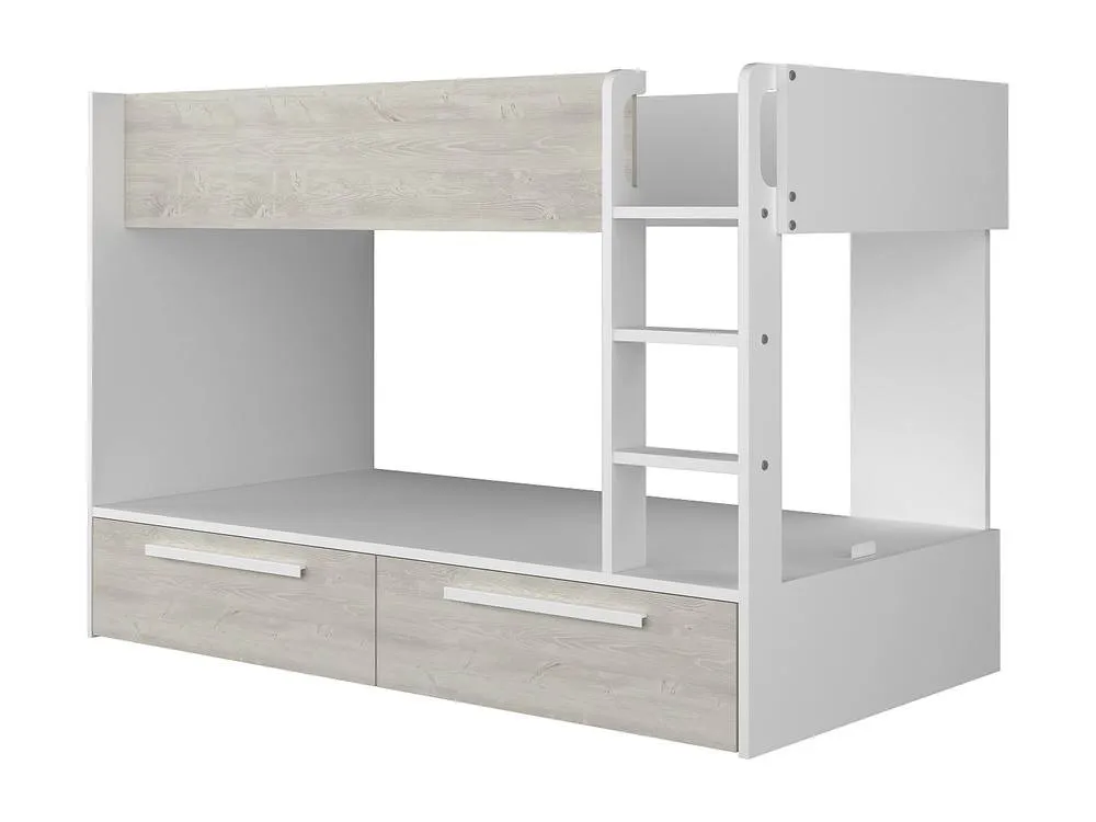 Vente-unique Bunk Beds 2 X 90 X 200 Cm - 2 Drawers - White & Natural - TINOLI in Light Oak 2