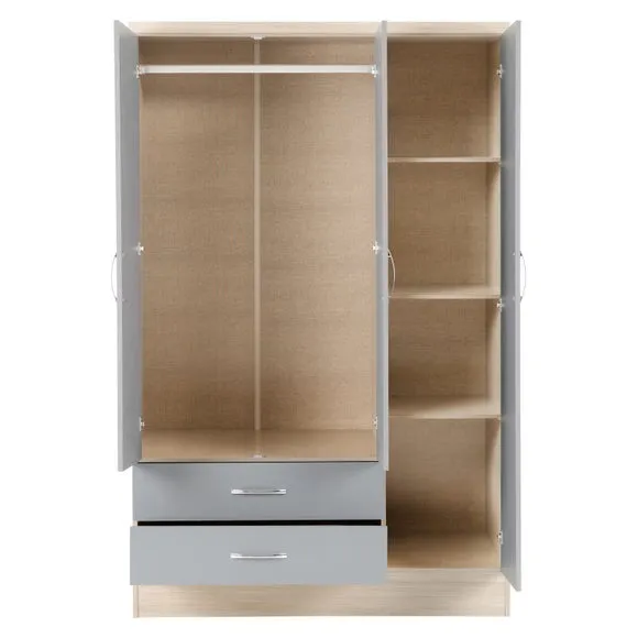 Nevada Triple 2 Drawer Wardrobe, Mirrored 3
