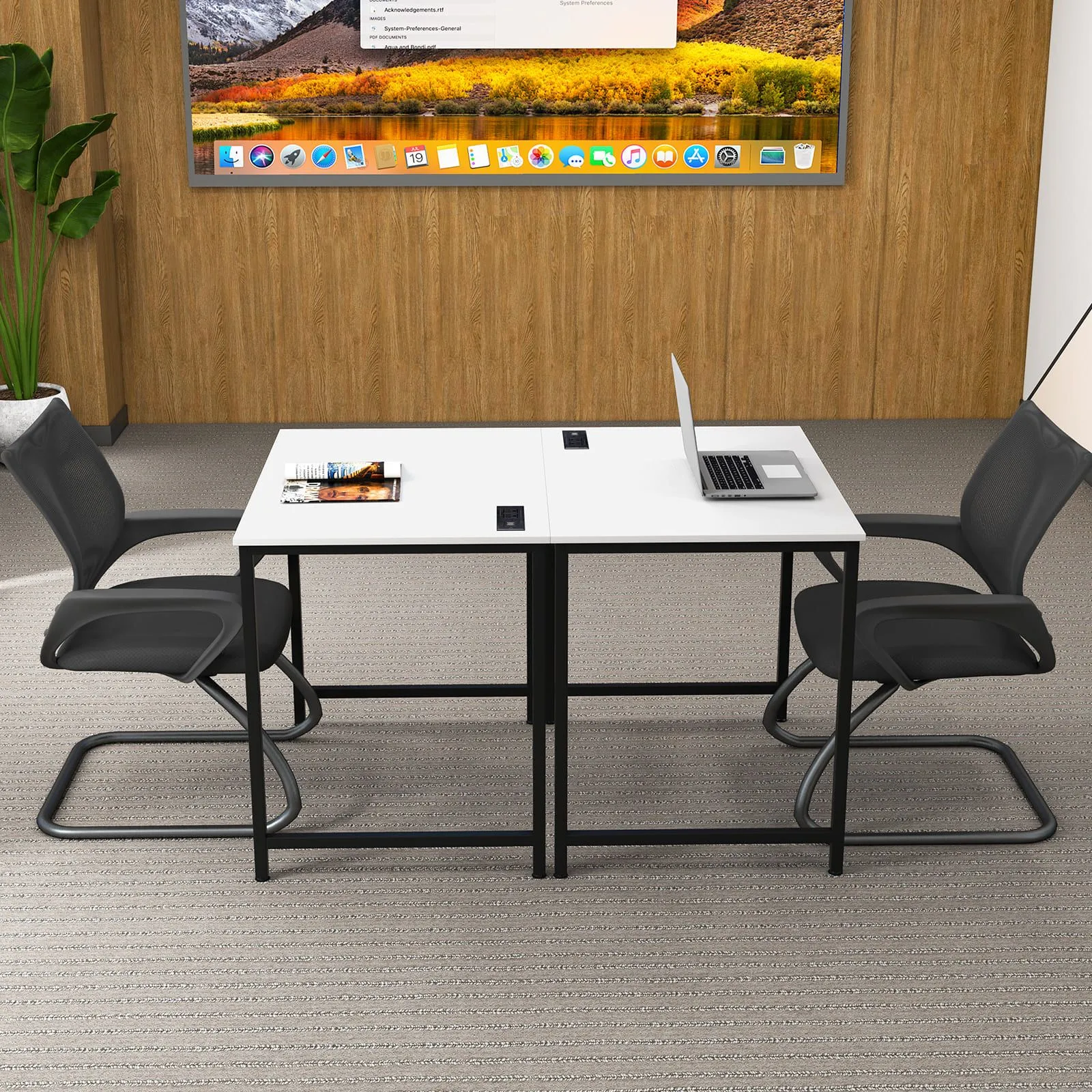 Costway Computer Desk Small Home Office Desk w/ Charging Station in White 6