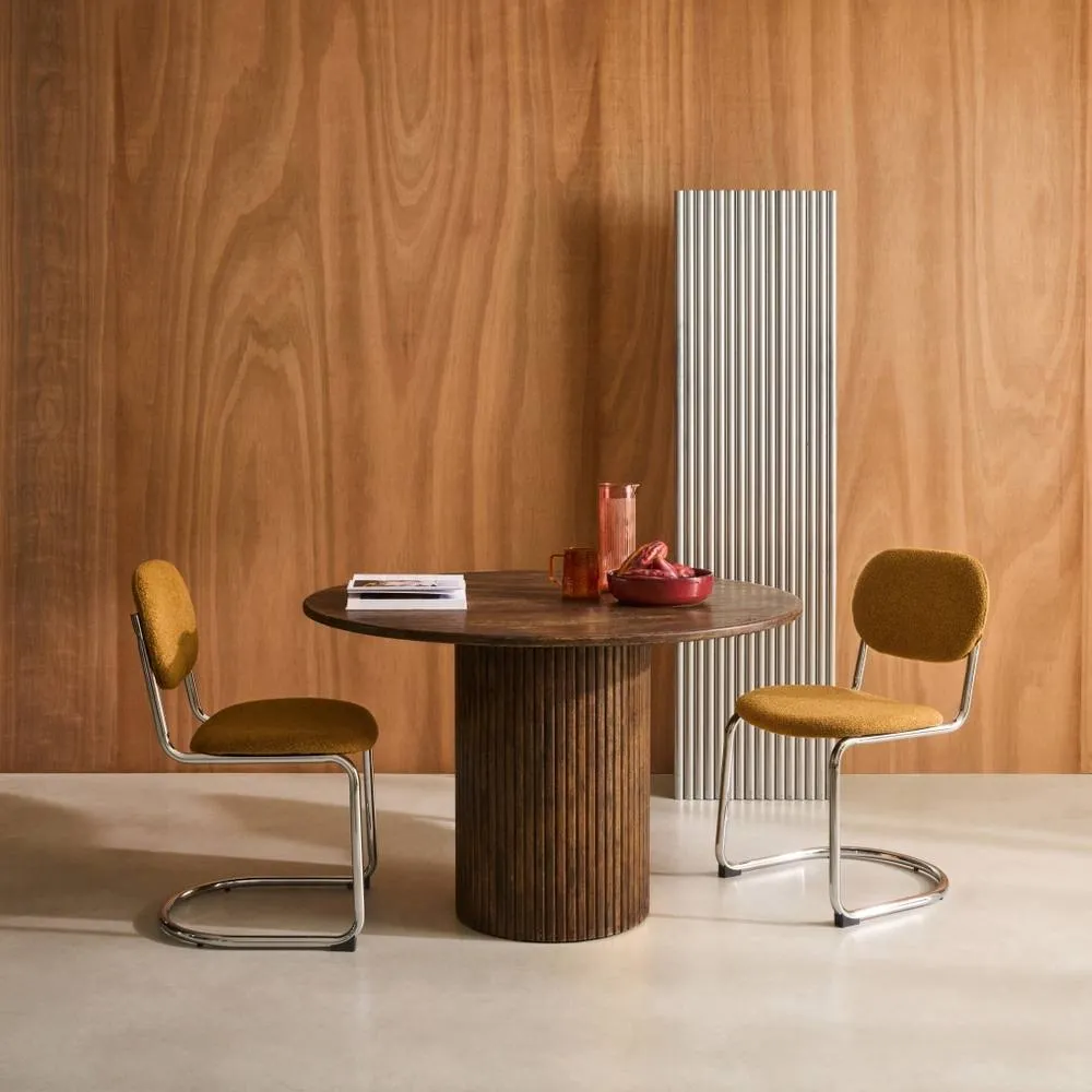sweeek Round rubberwood dining table & oak veneer 4 seats in Dark Brown