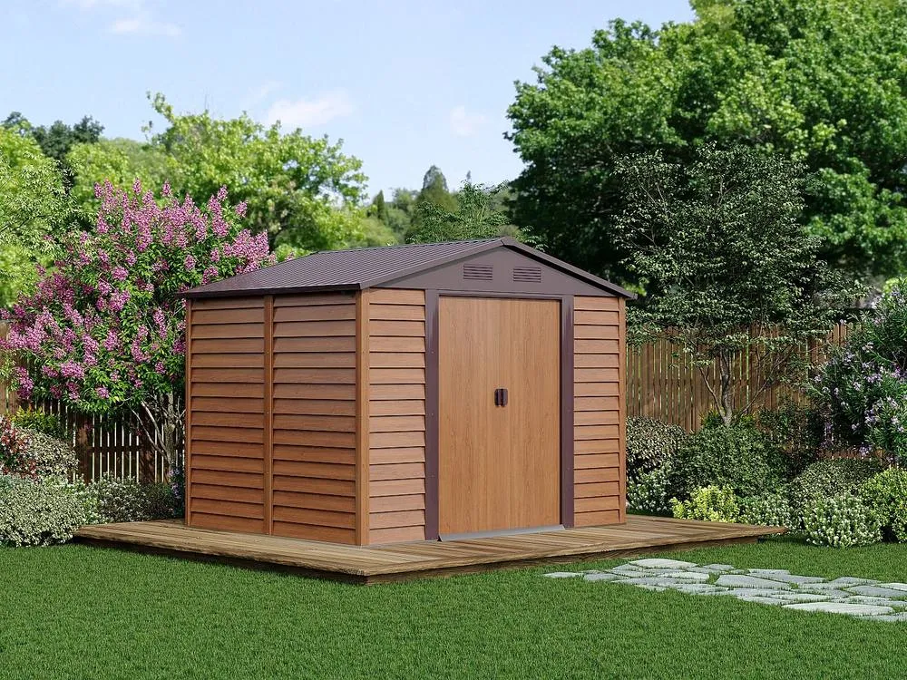 Vente-unique Metal Garden Shed In Galvanised Steel With Wood Effect - 6, 62 Cm in Walnut