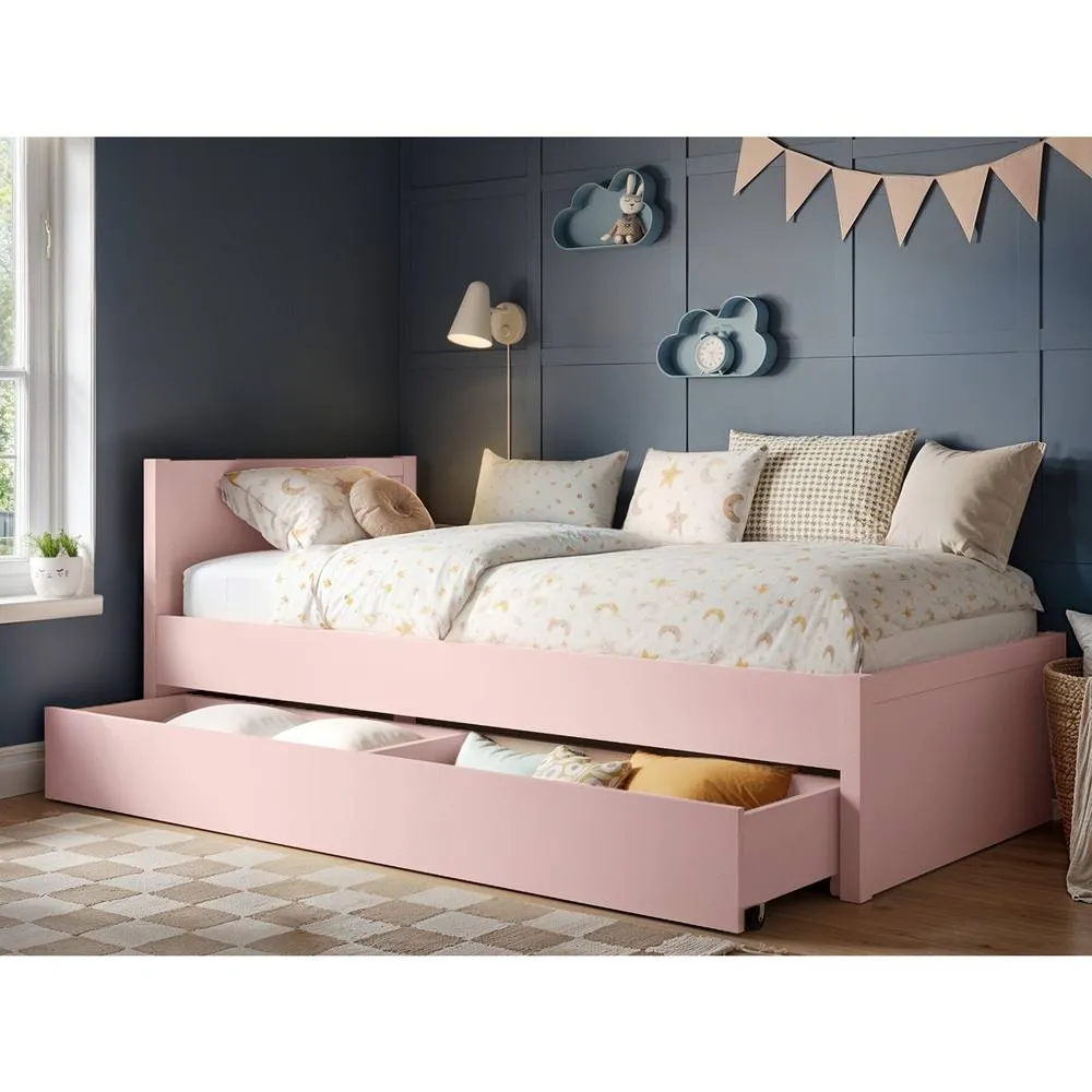 Flair Oli Single Wooden Bed with Drawers in Pink 1