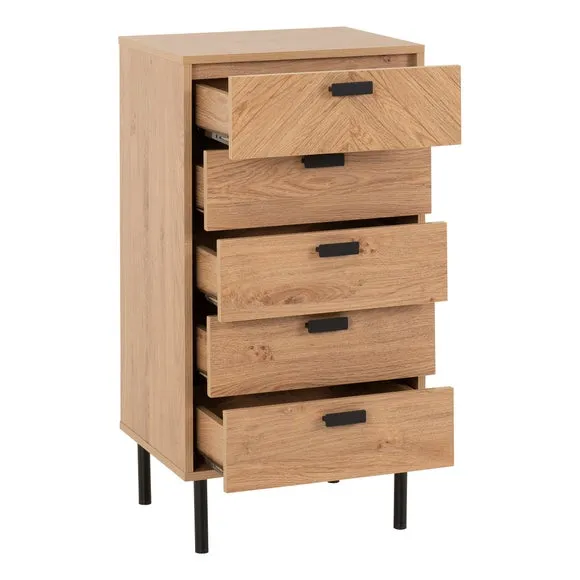 Barker 5 Drawer Narrow Chest, Oak Effect 4