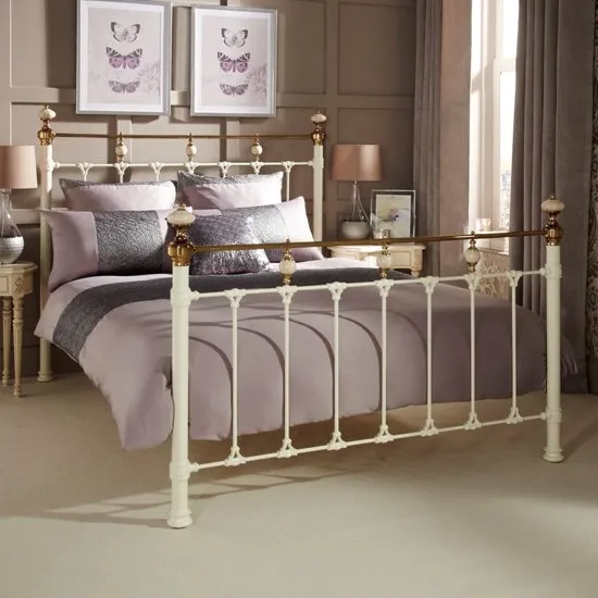 Abigail Precious Metal Double Bed In Ivory and Brass