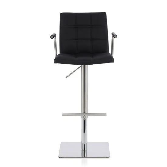 Deloris Bar Stool In Black Faux Leather And Stainless Steel Base