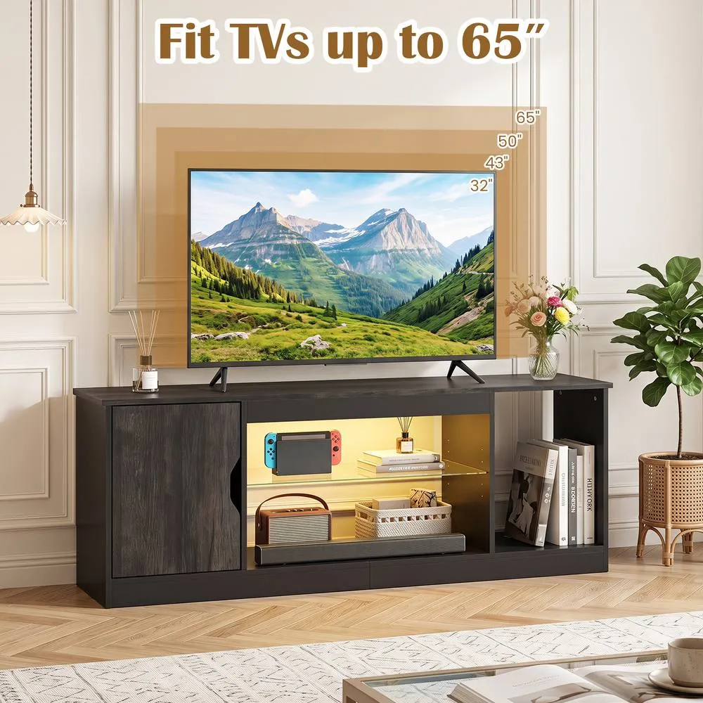 Costway TV Stand with LED Light Strip for TVs up to 65 in Black 5