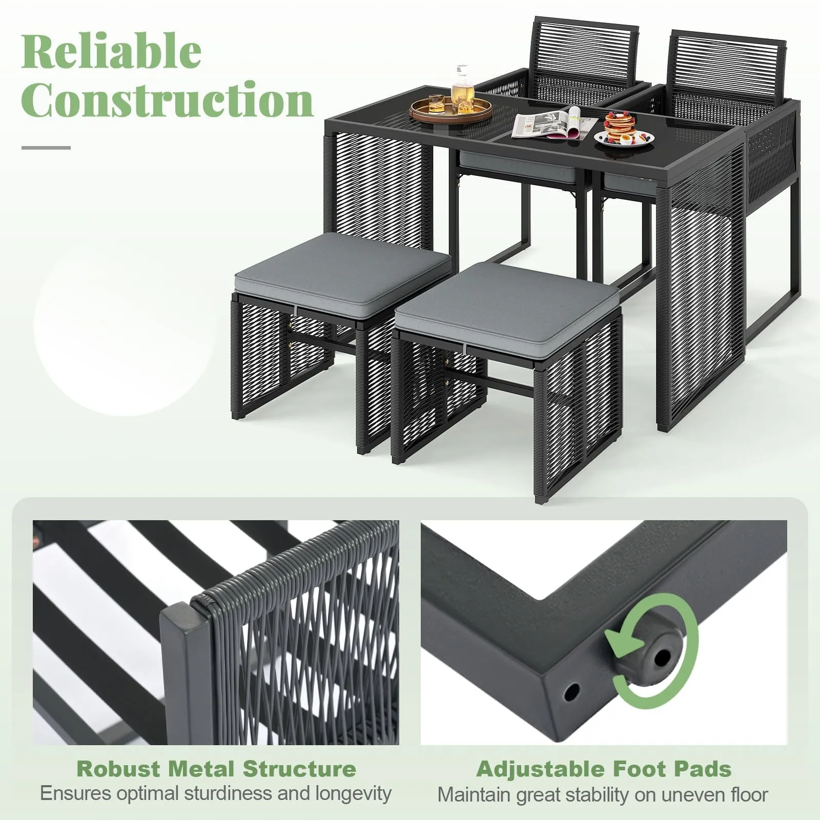 Costway 5 Pieces Patio Dining Set Outdoor Conversation Set in Grey 5