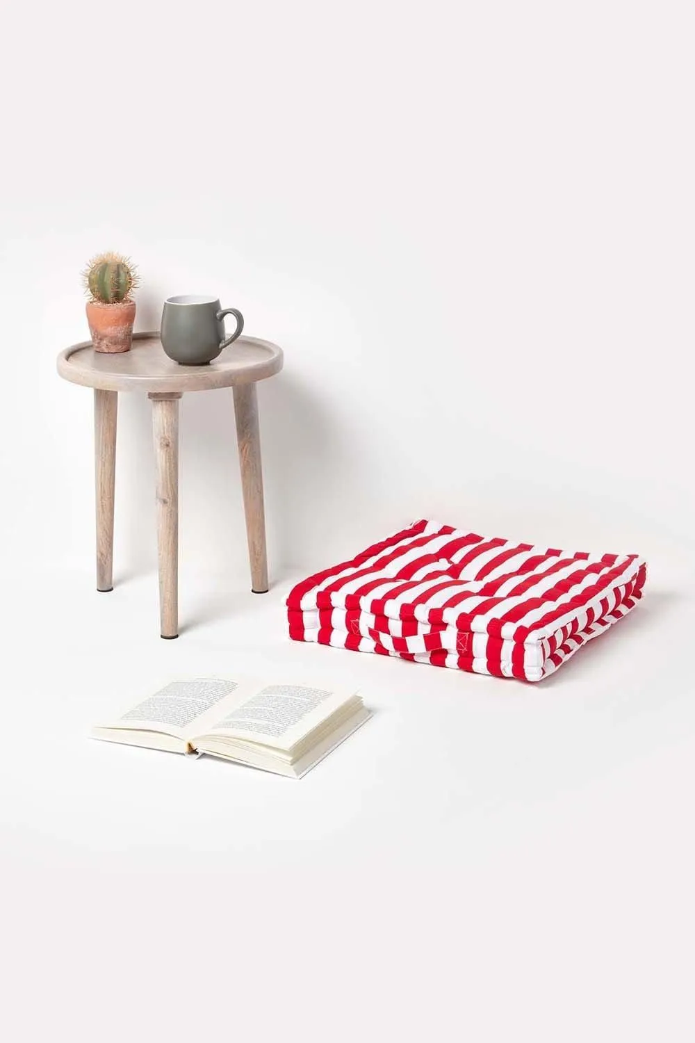 Homescapes Cotton Thick Stripe Floor Cushion in Red 2