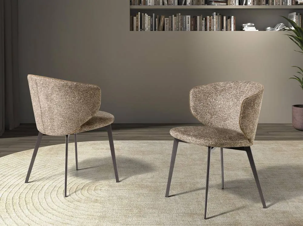 Angel Cerda Brown Marbled Fabric Dining Chair with Anthracite Metal Legs 3