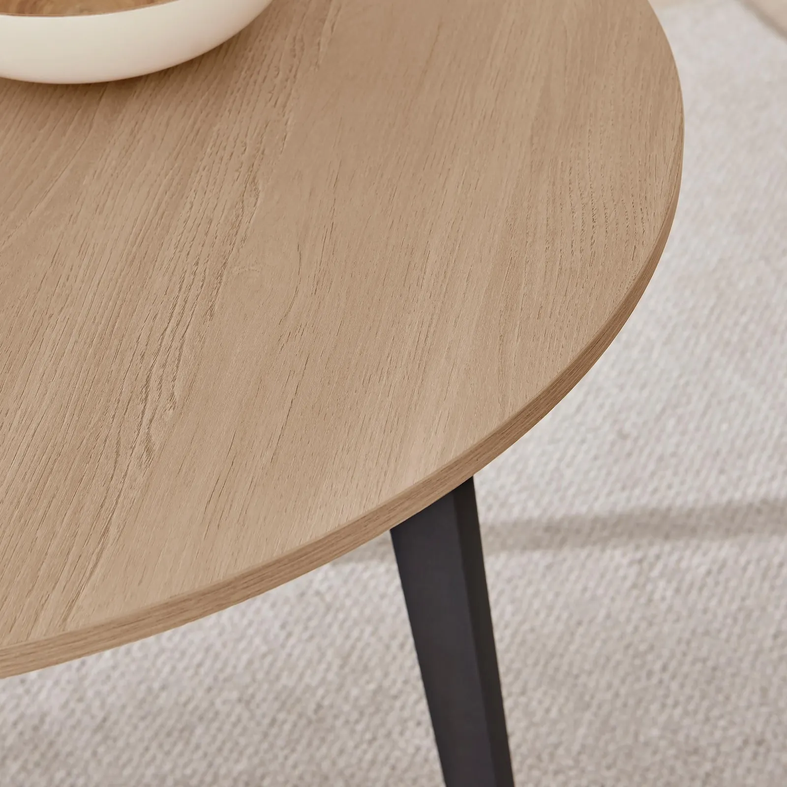 FurnitureboxUK Koko 4-Seater Round Melamine Scratch Resistant Dining Table With Black Legs in Light Oak 3