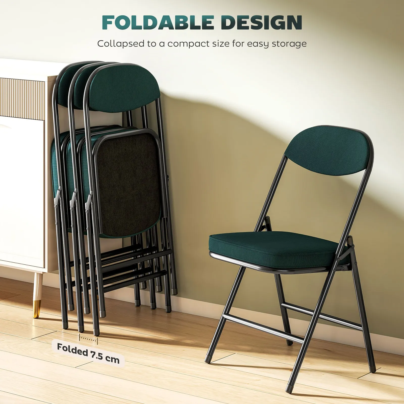 HOMCOM Folding Chairs Set of 4 with Cushioned Seat, Steel Frame in Teal 5