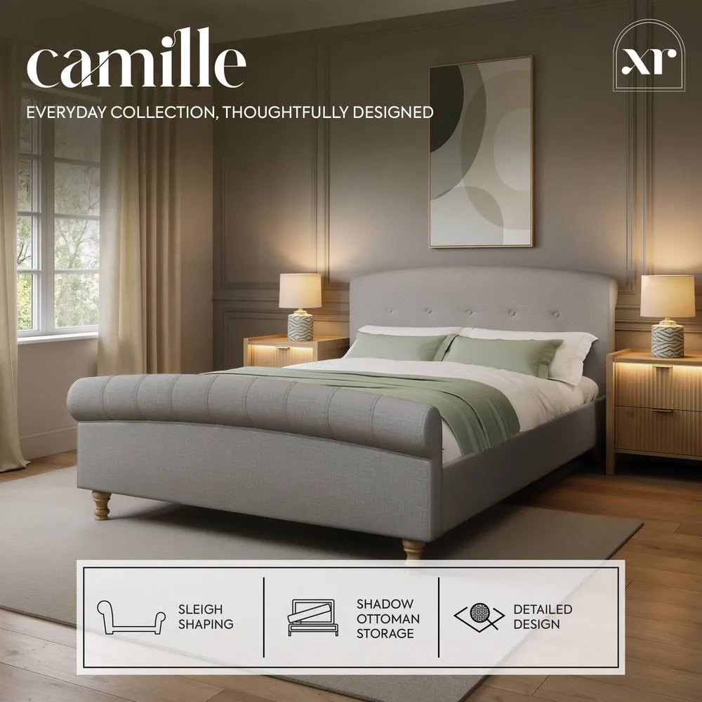 X Rocker Camille Upholstered Shadow Ottoman King Sleigh Bed - Grey 2