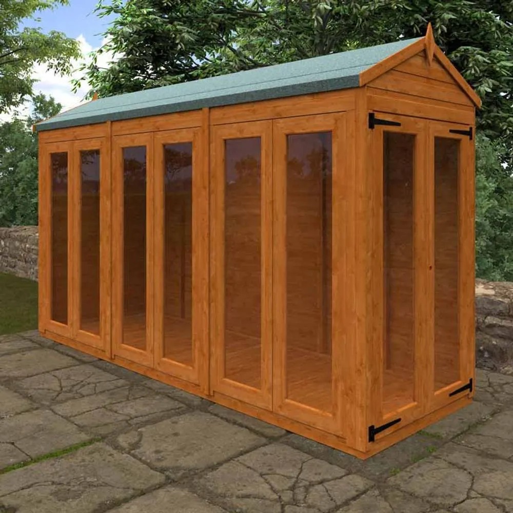 Buttercup Farm 12x4 Flex Apex Full Pane Summerhouse 12mm Flex - L353.8xW115xH219.2 cm in Burnt Orange 2
