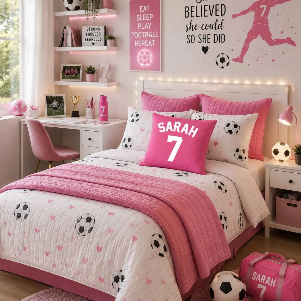 60 SECOND MAKEOVER Personalised Football Cushion Cover in Pink