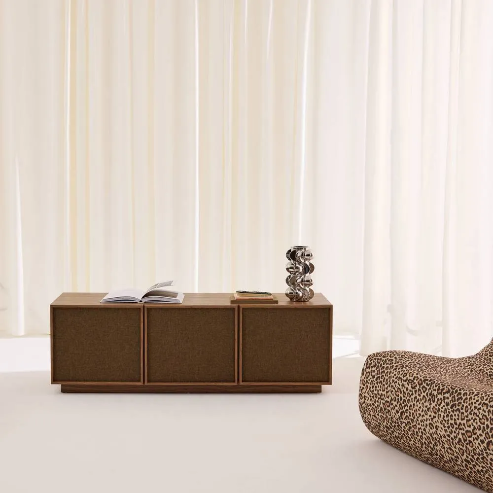 sweeek TV stand 3 doors wood decor & fabric 140cm in Dark Brown 6