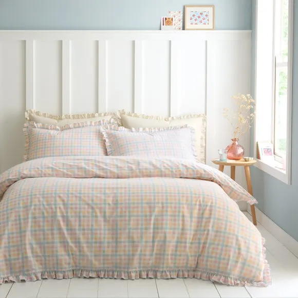 Mila Gingham 100% Cotton Duvet Cover and Pillowcase Set 1