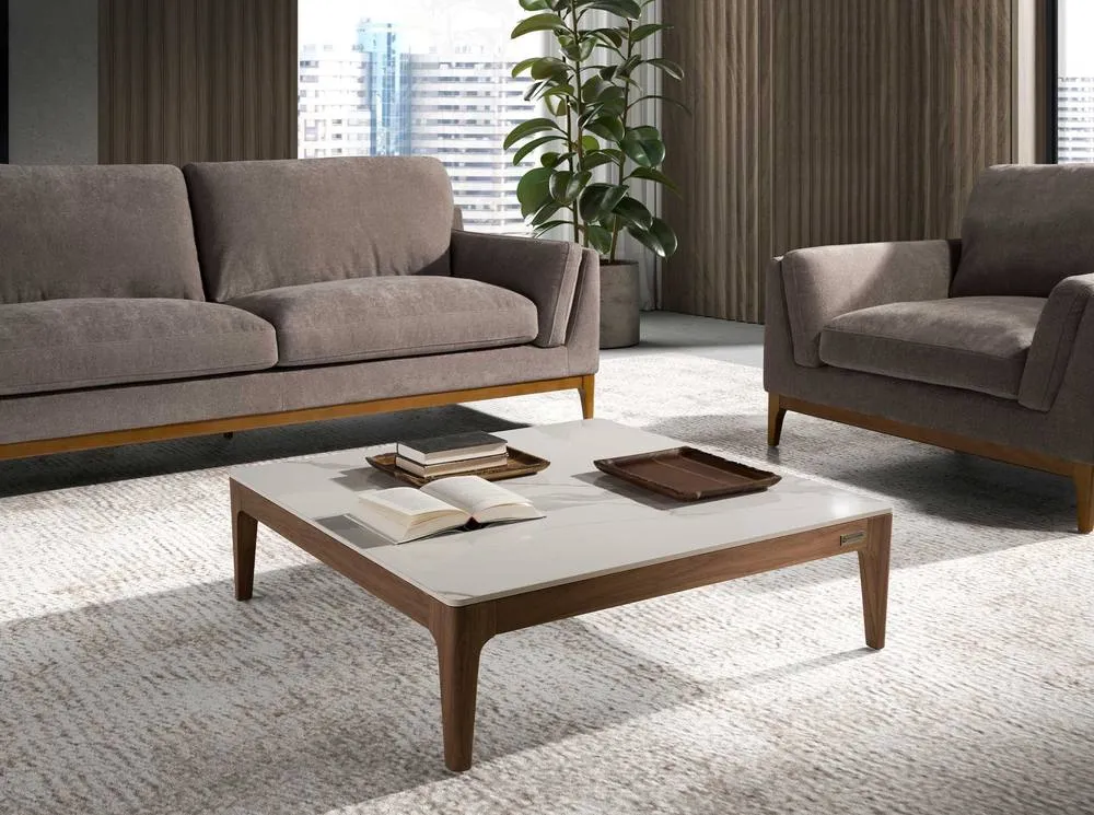 Angel Cerda Square Coffee Table 100x100x30 cm White Porcelain in Brown 3