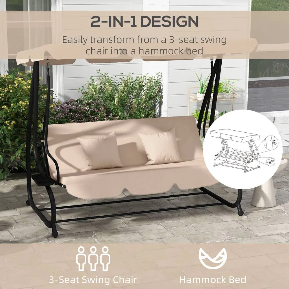 OUTSUNNY 2-in-1 Garden Swing Chair for 3 Person w/ 2 Pillows, Light Brown 4