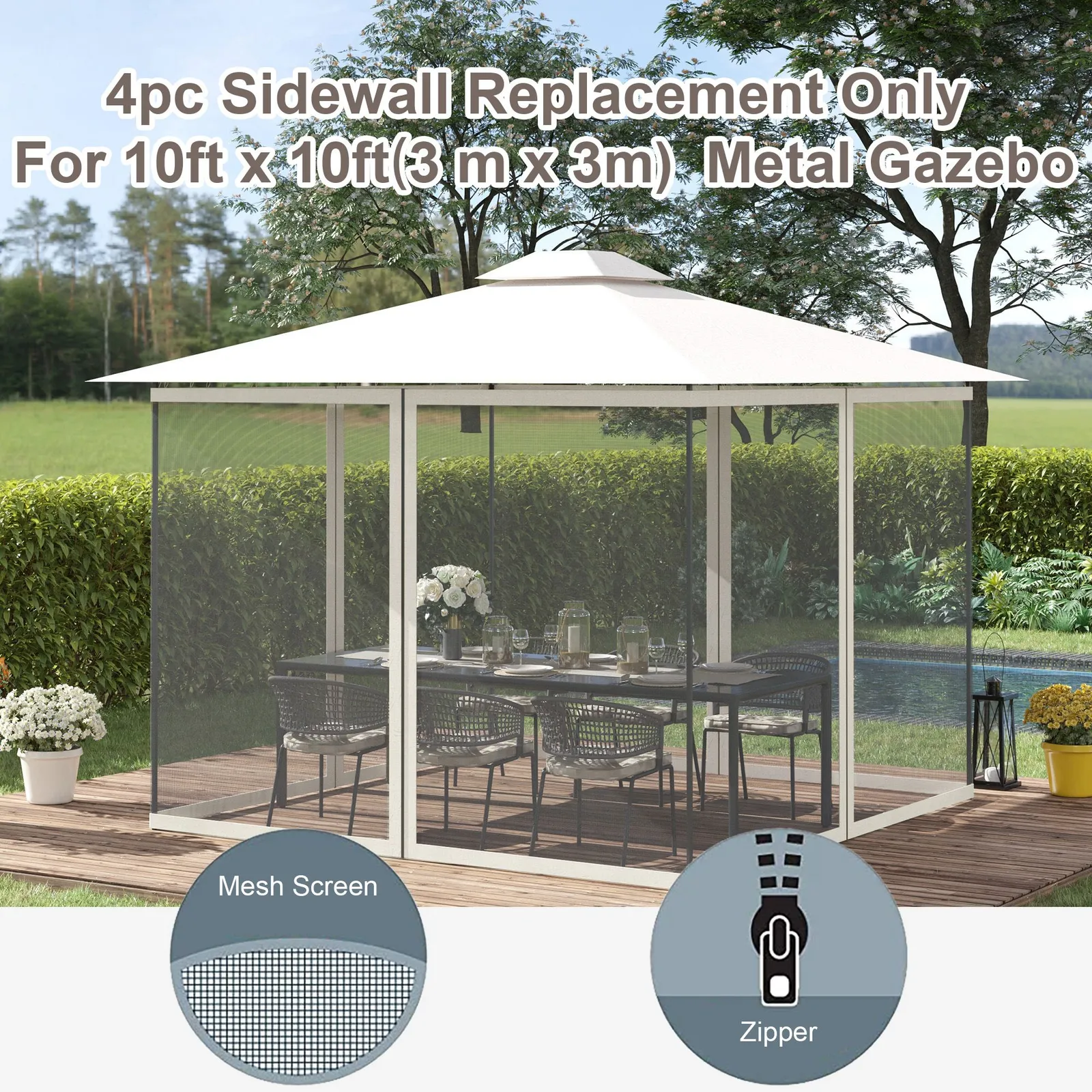 OUTSUNNY 302 x 207cm Universal Replacement Gazebo Mesh Netting Screen Walls in White 4