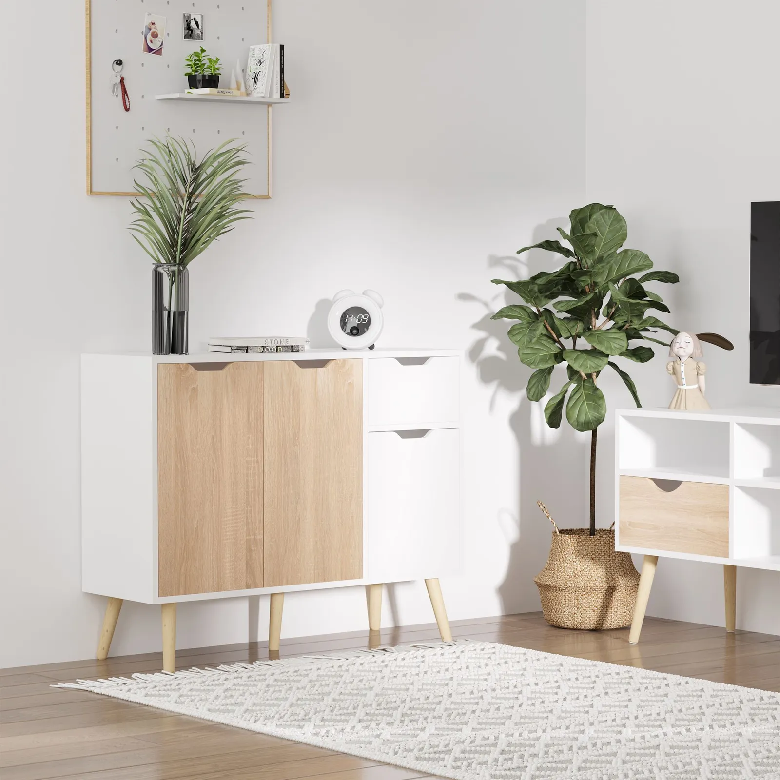 HOMCOM Cabinet Sideboard with Drawer Bedroom, Living Room, Home Office in Natural 1