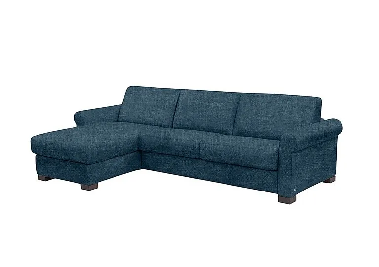 Alcova 3 Seater Left Hand Facing Fabric Sofa Bed and Storage Chaise with Scroll Arms - Baobab Blue - Sofas and Armchairs - In Time for Christmas