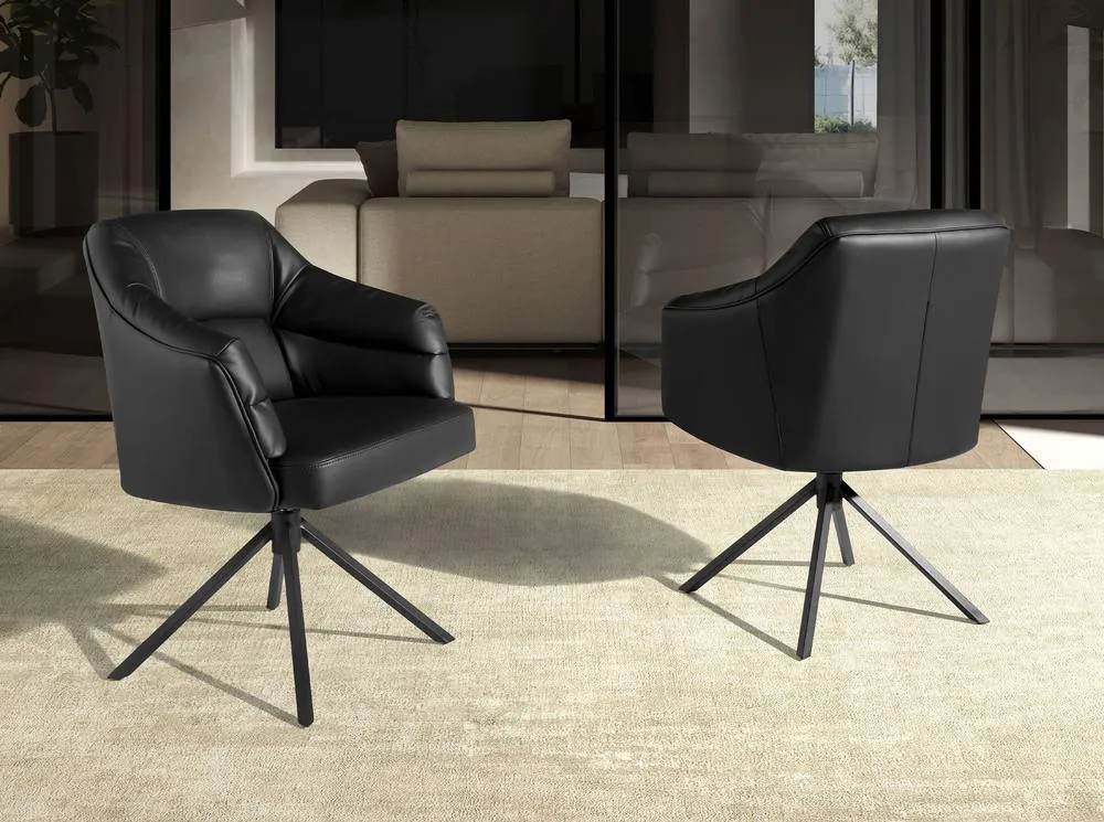 Angel Cerda Leatherette Swivel Dining Chair with Armrests in Black 5