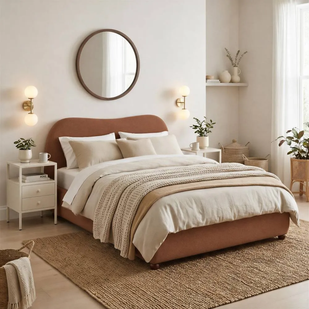 FurnitureboxUK Mabel Fabric Ottoman Bed Frame in Burnt Orange