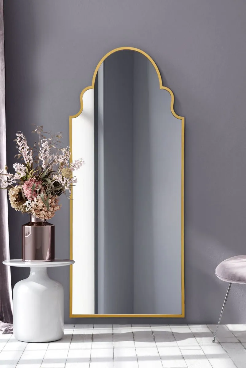 MirrorOutlet Gold Framed Arched Leaner/Wall Mirror 79" X 33" (200CM X 85CM)