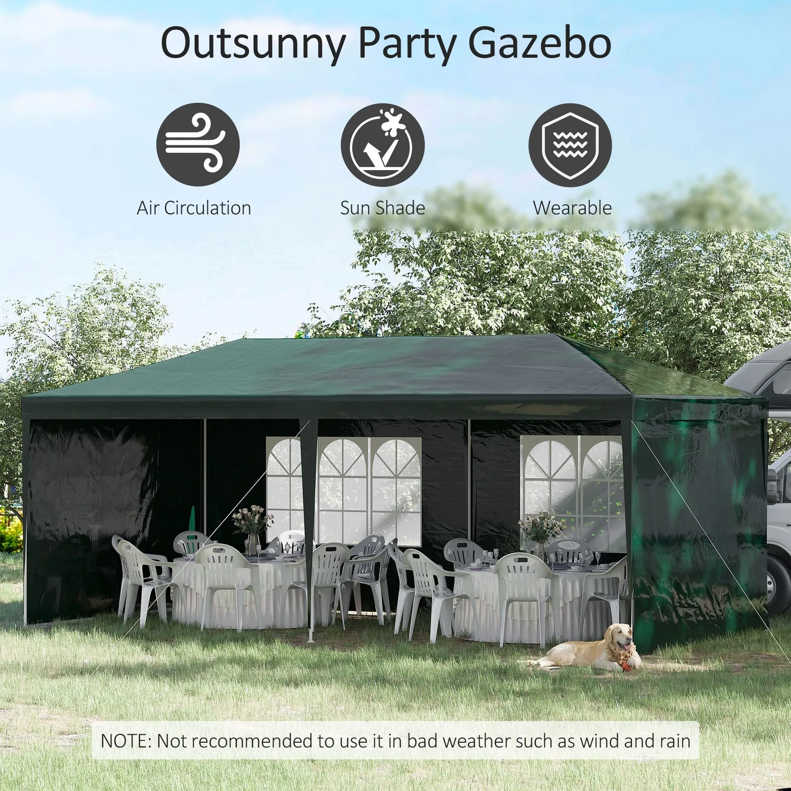 OUTSUNNY 6m x 3m Garden Gazebo Marquee Canopy Party Tent Canopy Patio in Green 4