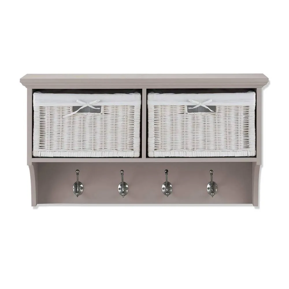 Statement Furniture Tetbury Small Hallway Coat Rack / Shelf with Wicker Storage Baskets in Taupe