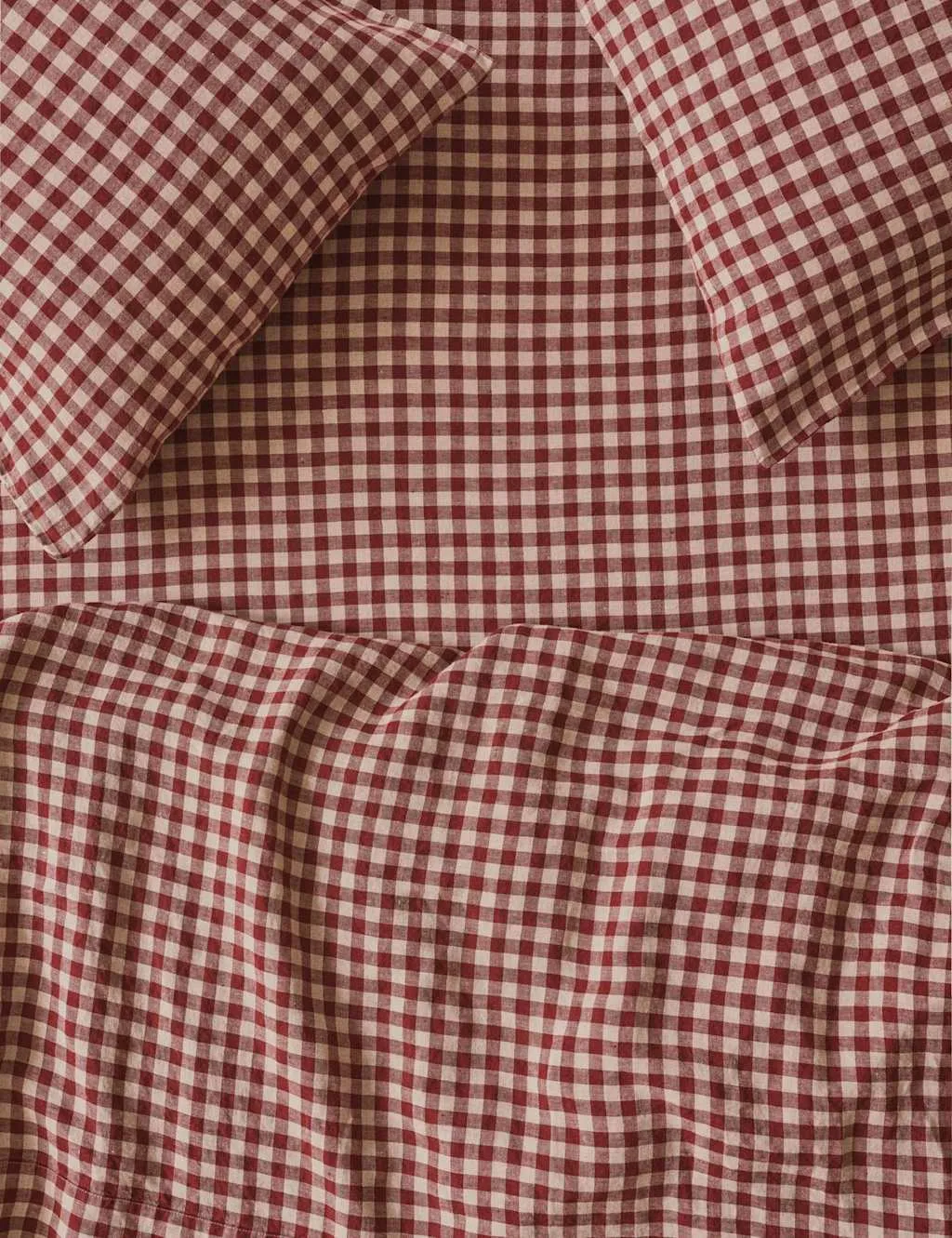 Piglet In Bed Pure Linen Gingham Fitted Sheet Red Mix