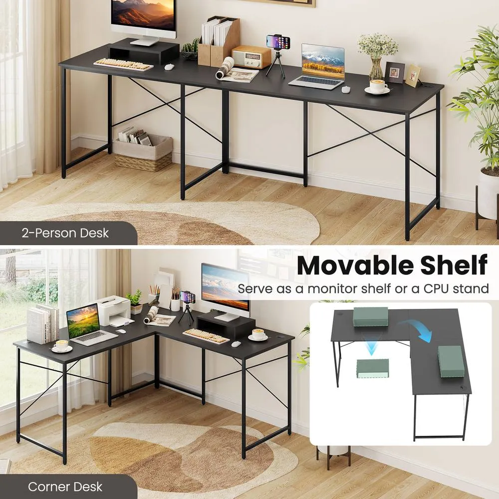 Costway L-Shaped Corner Computer Desk Reversible Study Writing Desk Workstation Home Office Laptop Table Grey 3
