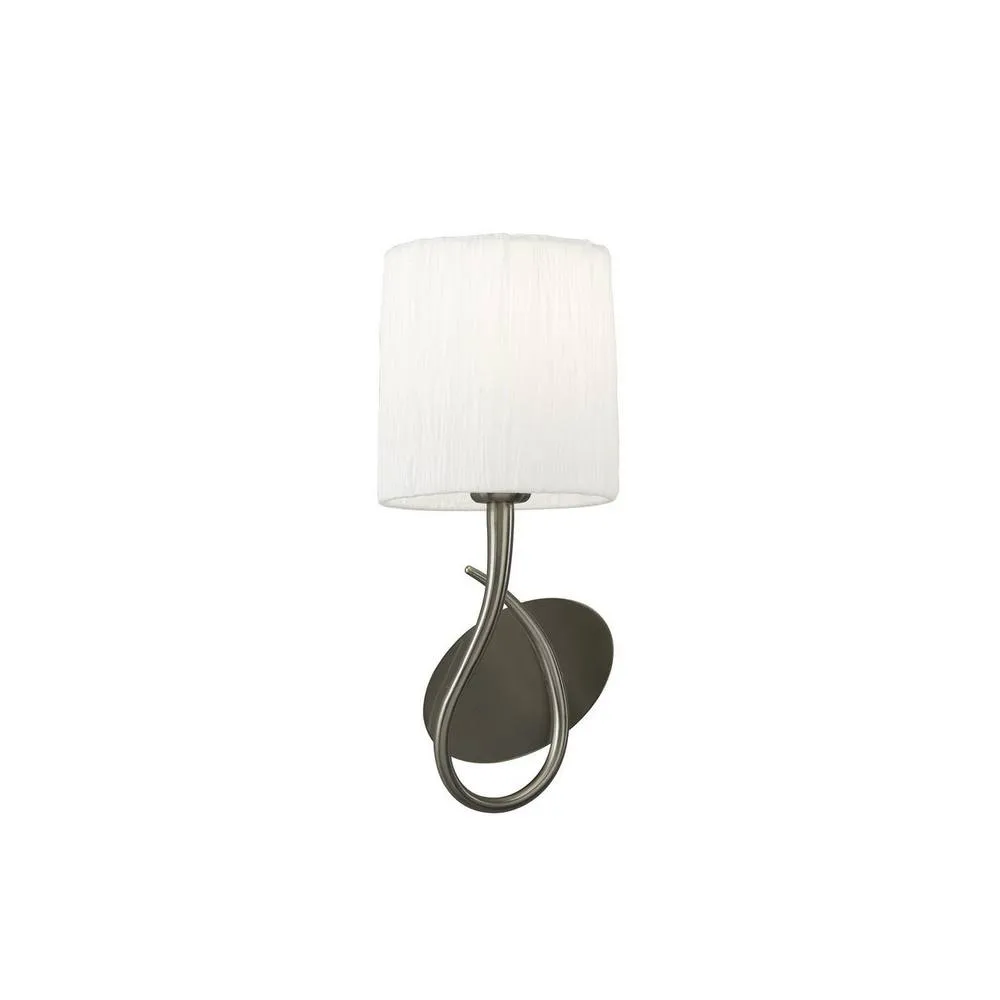 Netlighting Lua Wall Lamp Switched 1 Light E27 Satin Nickel with White Shade in Grey