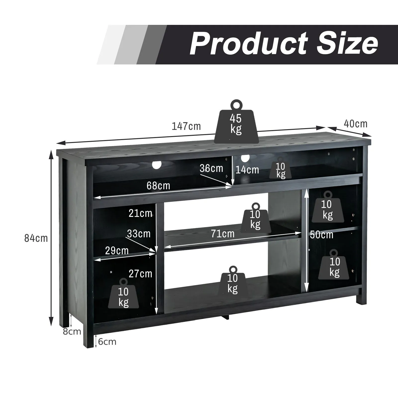 Costway Fireplace TV Stand Media Console Table w/ Adjustable Shelf for TVs up to 65" in Black 5