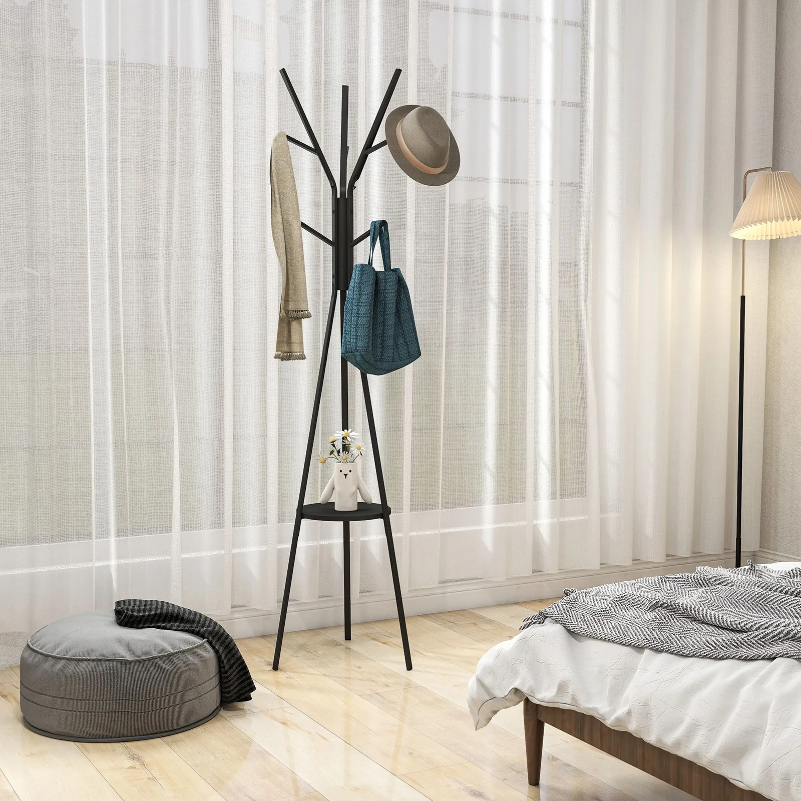 HOMCOM Free Standing Coat Rack Metal Shelf Holder Stand Display Clothes Hat in Black 1