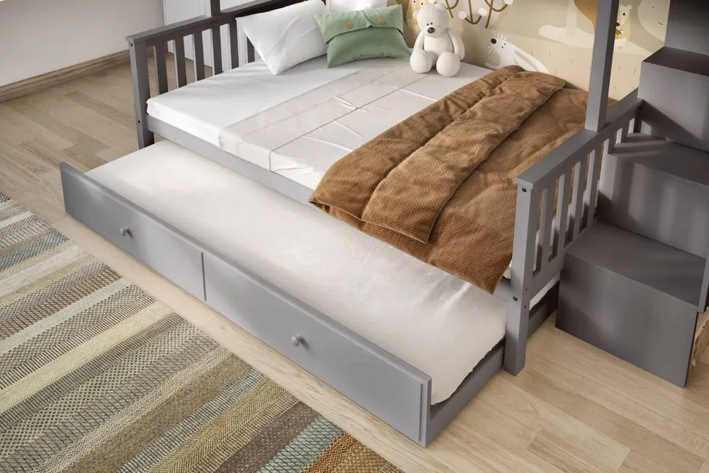 Flair Tag Triple Staircase Bunk Bed with Trundle in Grey 3