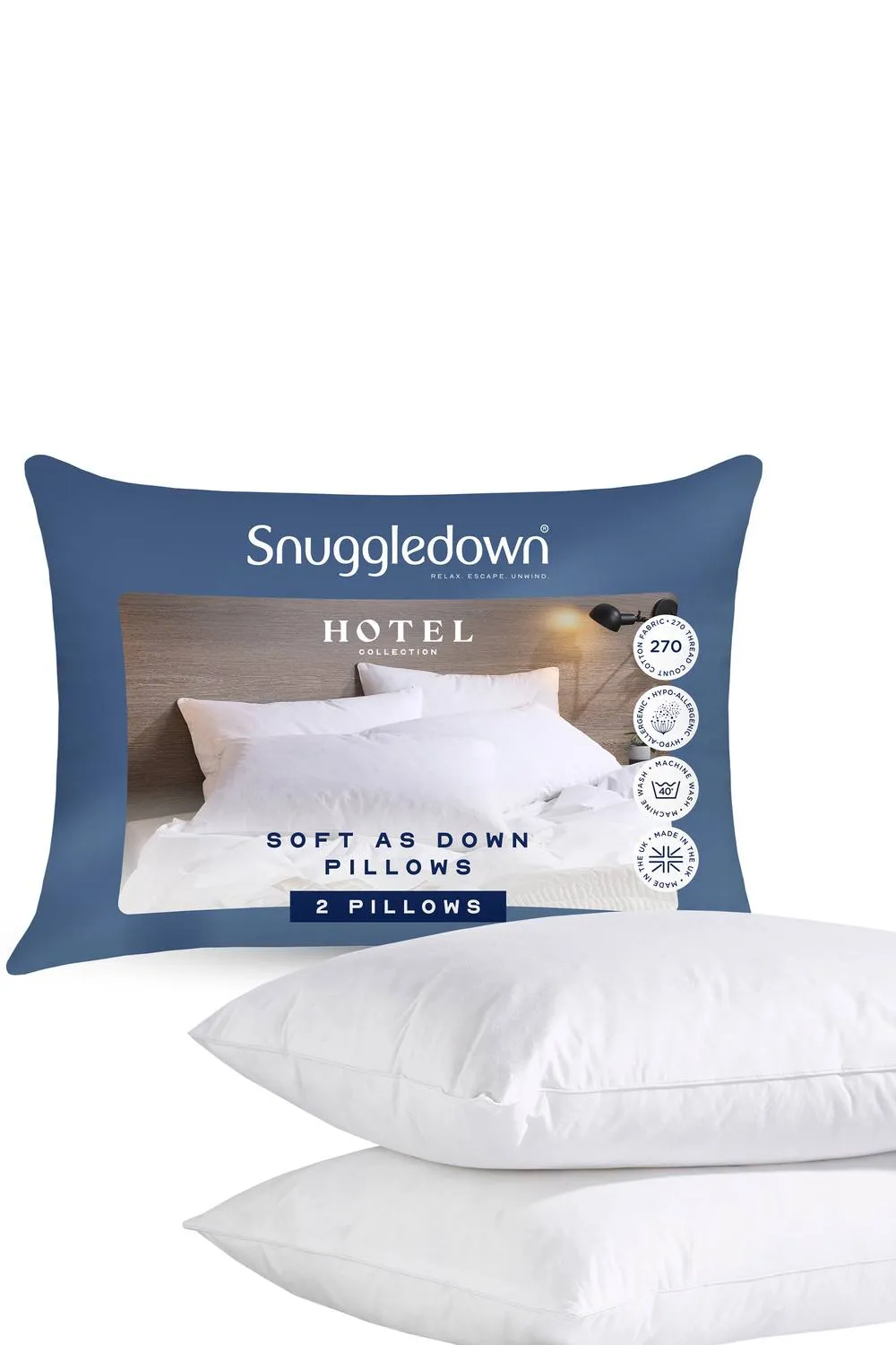 Snuggledown 2 Pack Hotel Soft As Down Medium Support Back Sleeper Pillows in White