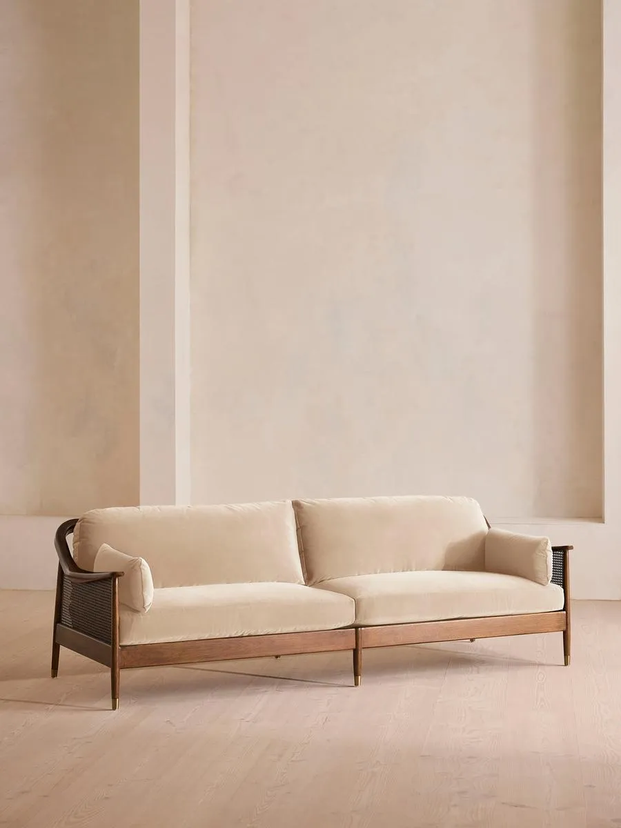 Atlanta Four Seater Sofa, Velvet, Porcelain