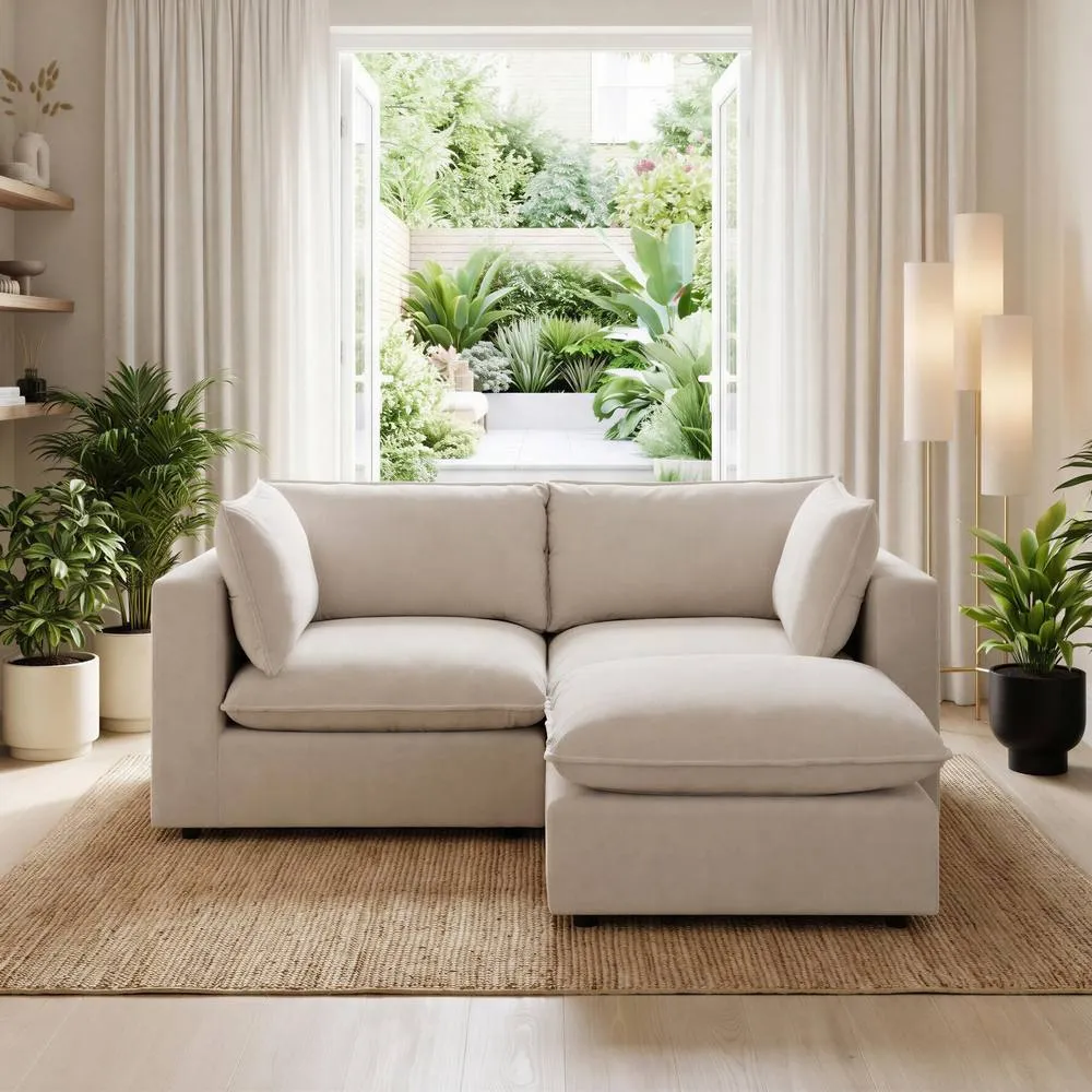 FurnitureboxUK Echo Linen-Look Fabric 2 Seater Modular Chaise Sofa in Cream 2