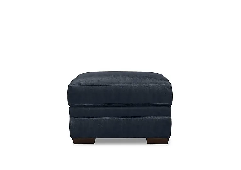 Aspen Rectangular Leather Footstool - Navy - Living Room Furniture