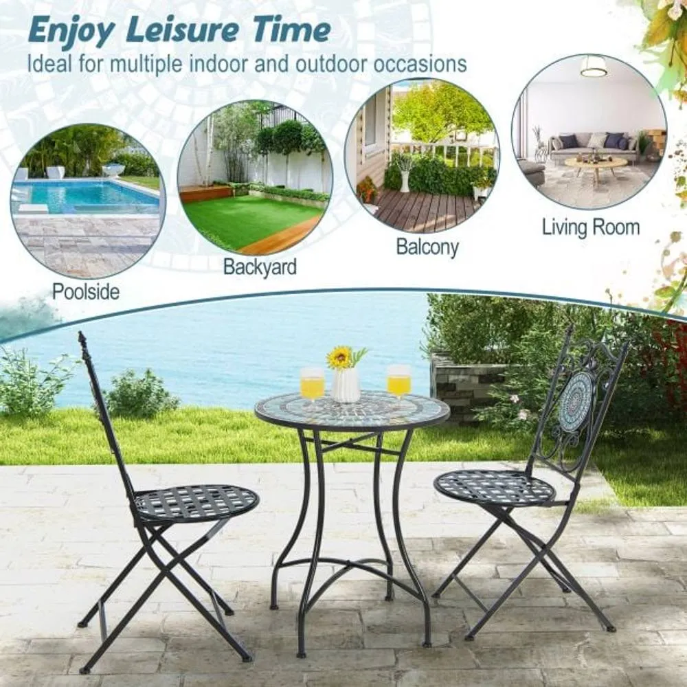 Costway Garden Side Table Metal Frame Round Mosaic Coffee Table Dining Table 5